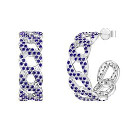 Infinity Sapphire Platinum plated Silver Pave Link Hoop Earrings