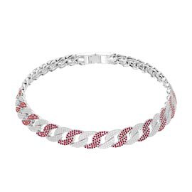 Infinity Ruby and White Sapphire Platinum plated Silver Pave Link Choker Necklace