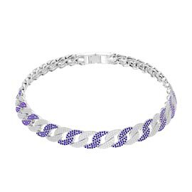 Infinity Blue and White Sapphire Platinum plated Silver Pave Link Choker Necklace