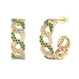 Infinity Emerald and White Sapphire 18K Gold Vermeil Pave Link Hoop Earrings