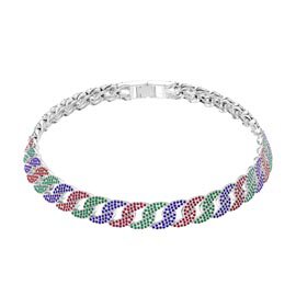 Infinity Rainbow Platinum plated Silver Pave Link Choker Necklace