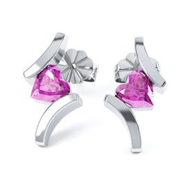 Combinations Pink Sapphire Heart 18K White Gold Earrings