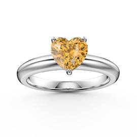 Unity 1ct Heart Citrine Solitaire 18K White Gold Engagement Ring