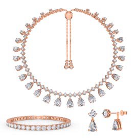 Princess Graduated Pear Drop White Sapphire 18K Rose Gold Vermeil Choker Jewelry Set