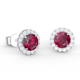 Eternity 1ct Ruby Halo Platinum plated Silver Stud Earrings