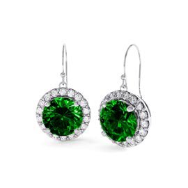 Eternity 1ct Emerald Halo Platinum plated Silver Drop Earrings