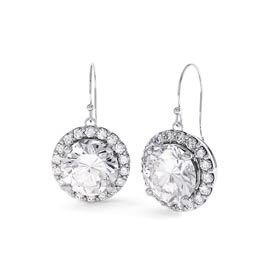 Eternity 1ct White Sapphire Halo Platinum plated Silver Drop Earrings
