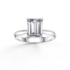 Unity 2ct White Sapphire Emerald Cut Solitaire Platinum plated Silver Promise Ring