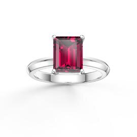 Unity 2ct Ruby Emerald Cut Solitaire 18K White Gold Engagement Ring