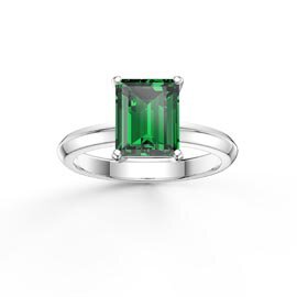 Unity 2ct Emerald Cut Emerald Solitaire Platinum plated Silver Promise Ring
