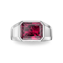3ct Ruby Emerald cut Platinum plated Silver Bezel Signet Ring