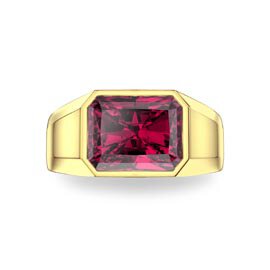 3ct Ruby Emerald cut 10K Yellow Gold Bezel Signet Ring