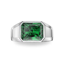 3ct Emerald Emerald cut Platinum plated Silver Bezel Signet Ring