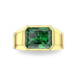 3ct Emerald Emerald cut 18K Yellow Gold Bezel Signet Ring