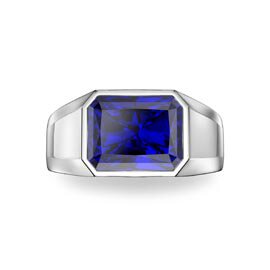 3ct Sapphire Emerald cut 18K White Gold Bezel Signet Ring