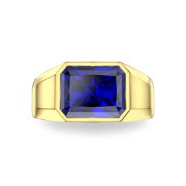 3ct Sapphire Emerald cut 18K Yellow Gold Bezel Signet Ring