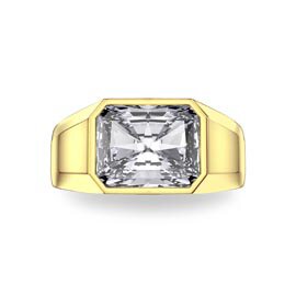3ct Moissanite Emerald cut 18K Yellow Gold Bezel Signet Ring