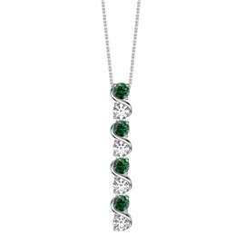 Infinity Emerald CZ and Moissanite Platinum Plated Silver S Bar Pendant Necklace