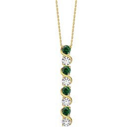Infinity Emerald CZ and Moissanite 18K Gold Vermeil S Bar Pendant Necklace