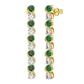 Infinity Emerald CZ and Moissanite 18t Gold Vermeil S Bar Earrings