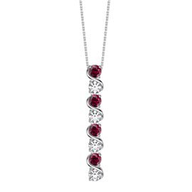 Infinity Ruby and Moissanite Platinum Plated Silver S Bar Pendant Necklace