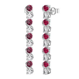 Infinity Ruby and Moissanite Platinum Plated Silver S Bar Earrings