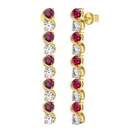 Infinity Ruby and Moissanite 18K Gold Vermeil S Bar Earrings