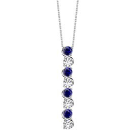 Infinity Sapphire and Moissanite Platinum Plated Silver S Bar Pendant Necklace