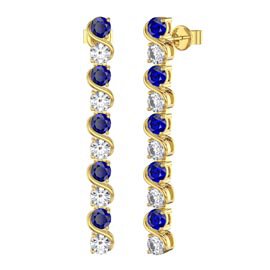 Infinity Blue Sapphire and Moissanite 18K Gold Vermeil S Bar Earrings