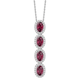 Eternity 2ct Ruby Oval Halo Platinum plated Silver Drop Pendant