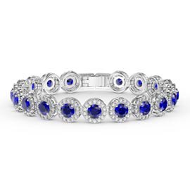 Eternity Blue Sapphire Round Halo Platinum plated Silver Tennis Bracelet