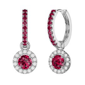 Eternity 1ct Ruby Halo Platinum plated Silver Interchangeable Ruby Hoop Drop Set
