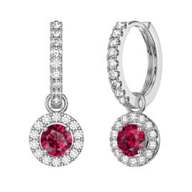 Eternity 1ct Ruby Halo Platinum plated Silver Interchangeable Hoop Drop Set