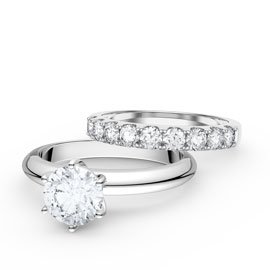 Unity 2ct Diamond 18K White Gold Engagement and Half Eternity Wedding Ring Set