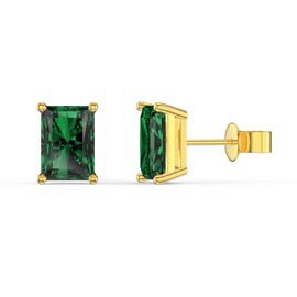 Princess 2ct Emerald Cut Emerald 18K Gold Vermeil Stud Earrings