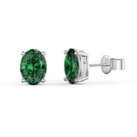 Eternity 1.5ct Oval Emerald Platinum Plated Silver Stud Earrings