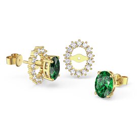 Eternity Oval Emerald 18K Gold Vermeil Stud Earrings Halo Jacket Set