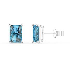 Princess 2ct Emerald Cut Swiss Blue Topaz Platinum Plated Silver Stud Earrings