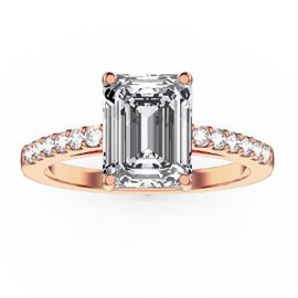 Princess 2ct Moissanite Emerald Cut Diamond Pave 18K Rose Gold Engagement ring