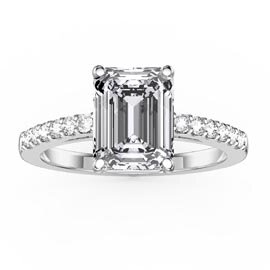 Princess 2ct White Sapphire Emerald Cut Pave Platinum plated Silver Promise ring