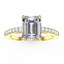 Princess 2ct Moissanite Emerald Cut Pave 18K Yellow Gold Engagement ring