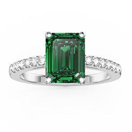 Princess 2ct Emerald Emerald Cut Diamond Pave 18K White Gold Proposal ring