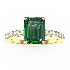 Princess 2ct Emerald Emerald Cut Diamond Pave 18K Yellow Gold Proposal ring