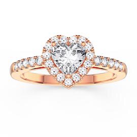 Eternity 1ct Moissanite Heart Diamond Halo 18K Rose Gold Engagement Ring
