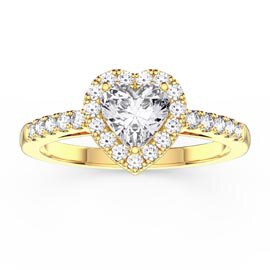 Eternity 1ct Moissanite Heart Diamond Halo 18K Yellow Gold Engagement Ring