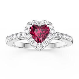 Eternity 1ct Ruby Heart Diamond Halo 18K White Gold Engagement Ring