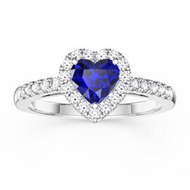 Eternity 1ct Sapphire Heart Diamond Halo 18K White Gold Engagement Ring