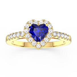 Eternity 1ct Sapphire Heart Moissanite Halo 18K Yellow Gold Engagement Ring