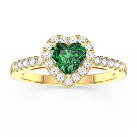 Eternity 1ct Emerald Heart Diamond Halo 18K Yellow Gold Engagement Ring