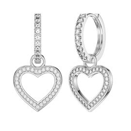Moissanite Heart Platinum plated Silver Interchangeable Earring Hoop Drop Set